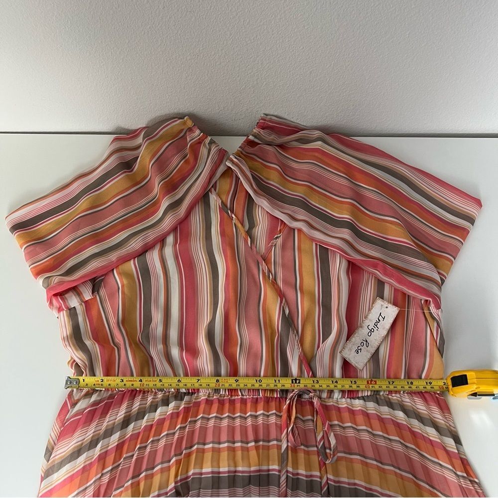 Indigo Rose Striped Wrap Dress 3X Beach Boho Romantic Tie Waist Flowy Feminine - Picture 5 of 9